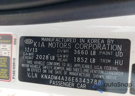 2014 Kia Rio Lx from USA, damaged, VIN KNADM4A36E6343788